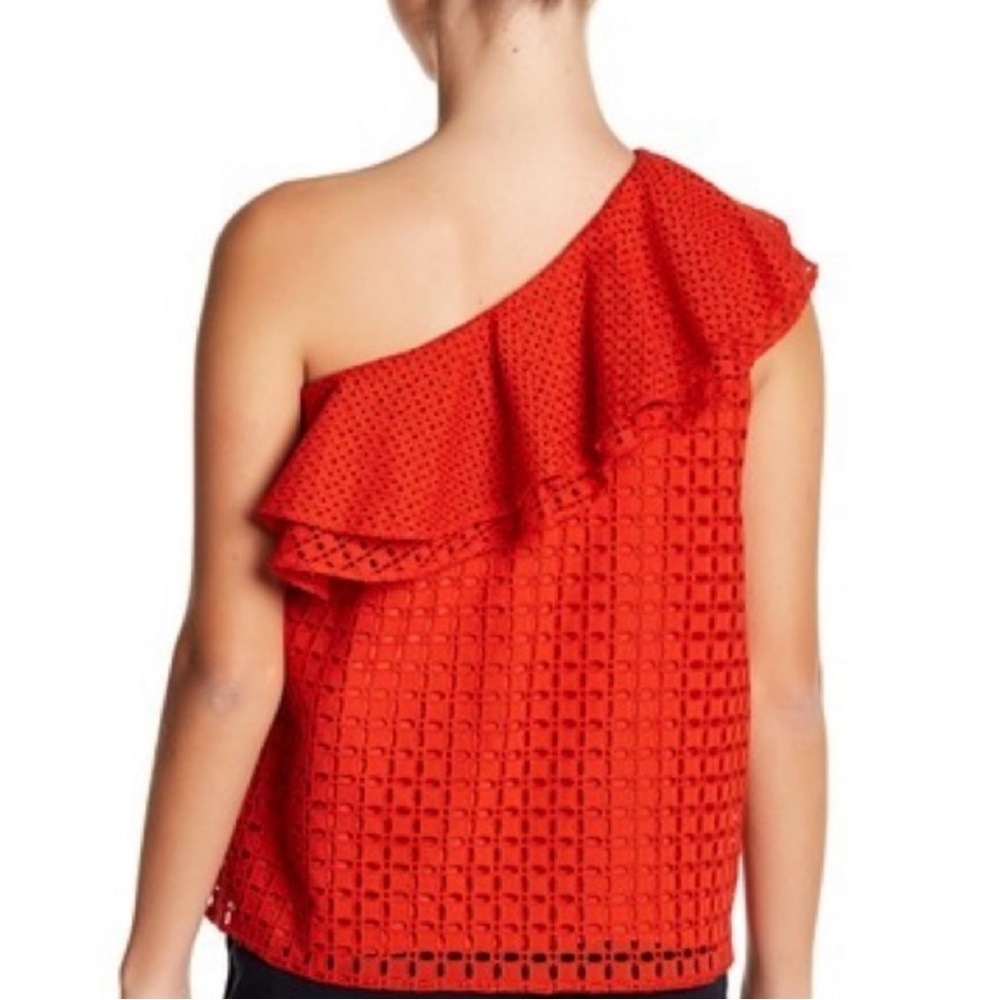 J.Crew One-Shoulder Red Ruffle Eyelet Top - Picture 2 of 9